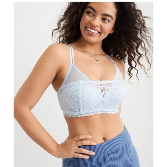 AERIE REAL POWER WIRELESS PUSH UP JOY LACE BRA - Picture 1 of 10